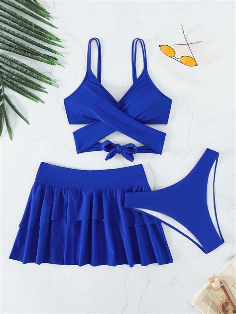 SHEIN Swim Vcay Pack Wrap Tiered Layer Bikini Swimsuit Beach Skirt SHEIN UK