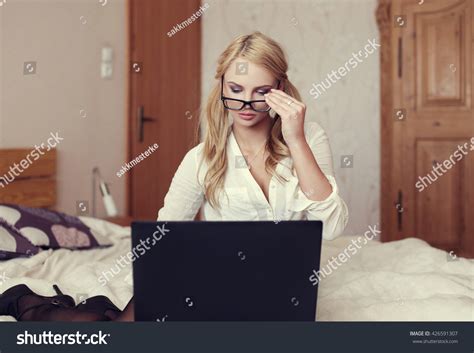 Sexy Blonde Woman On Bed Chat Stock Photo Shutterstock