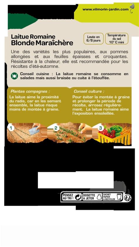 Laitue Romaine Blonde Maraich Re S Rie Sachet Graines G Vilmorin Gamm Vert