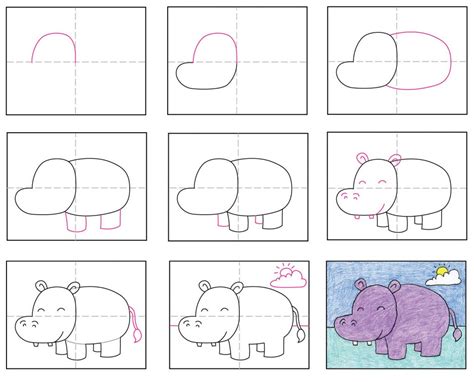 Easy How To Draw A Hippo Face Tutorial · Art Projects For Kids