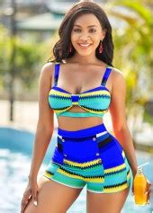 Colorful Geometric Print High Waisted Bikini Set Rosewe USD 28 98