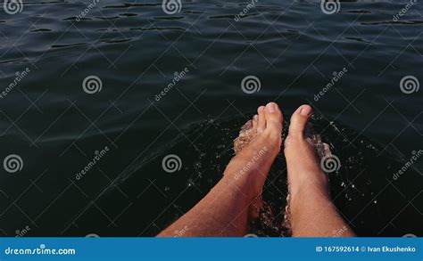 Naked Hairy Male Legs With Leather Sandals Rest While Trail Royalty Free Stock Image