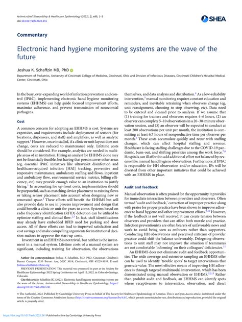 Pdf Electronic Hand Hygiene Monitoring Systems Are The Wave Of The Future