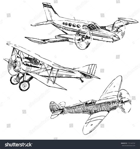 Propeller Plane Drawing Free hand drawn propeller aircraft vector ...