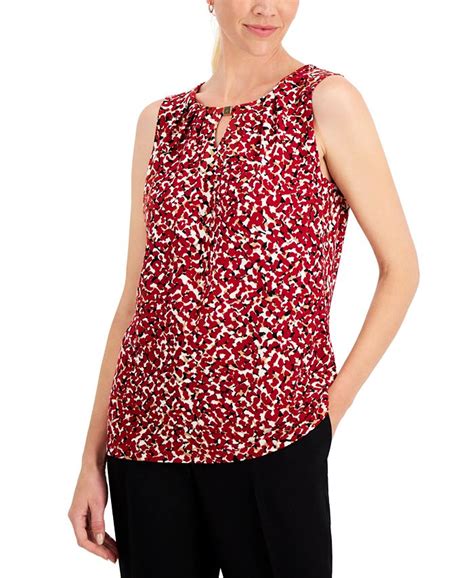 Kasper Printed Keyhole Top Macys