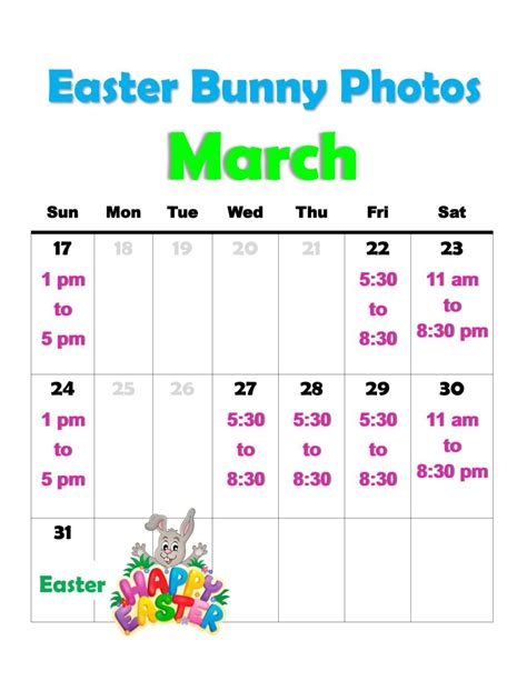 April 2024 Bunny Photos Schedule Biggs Park Mall