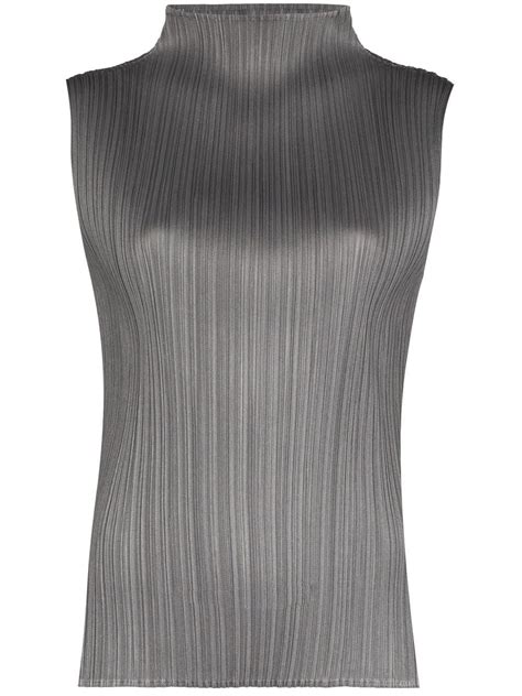 Shop Pleats Please Issey Miyake Pleated Sleeveless High Neck Top With