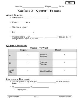 Spanish Verb Querer Intro Notes By World Language Market Tpt