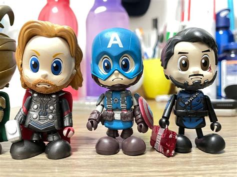Hot Toys Mini Cosbaby Marvel Loki Thor Spider Man Tony Stark Captain America Set Of