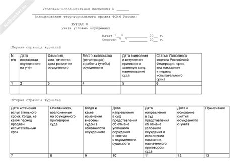 Журнал учета условно осужденных (рекомендуемый образец заполнения)