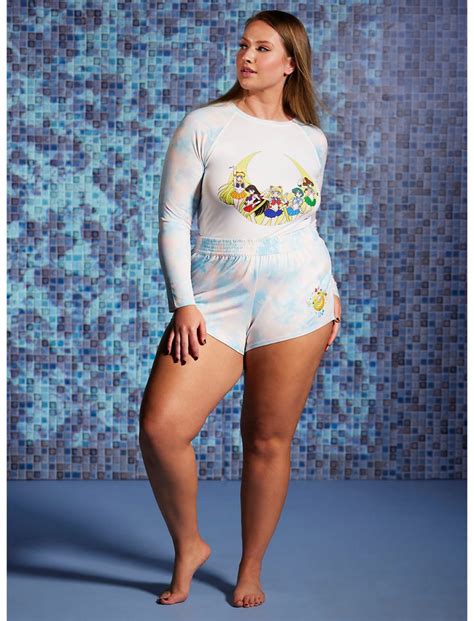 Hot Topic Sailor Moon Pastel Tie Dye Rash Guard And Boardshorts