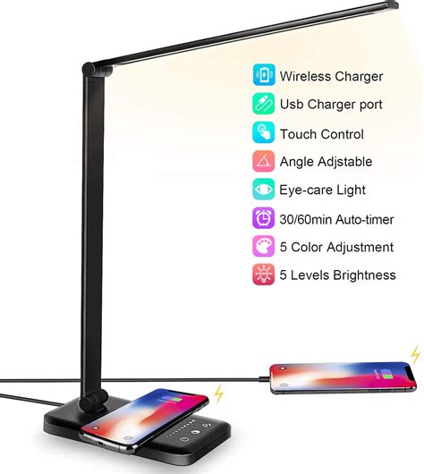 Led Desk Lamp With Wireless Charger Usb Charging Port Desk Lighting