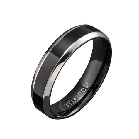 Black High Polished Titanium Wedding Band With Silver Edge 6mm 8mm Findurings