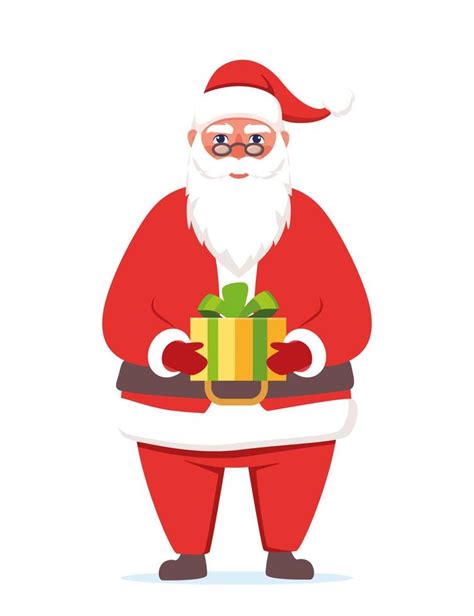 Cute Santa Claus Character With Gift In His Hands Santa Smiling And