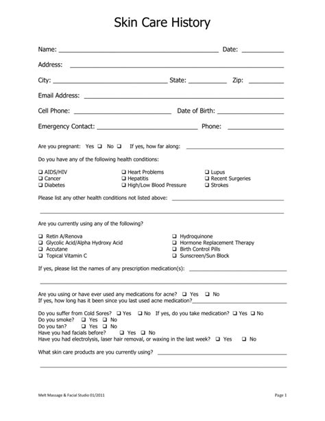 Spa Client Intake Form Template