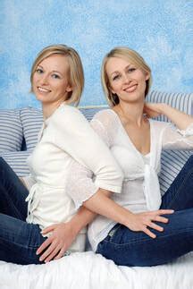 Two Blonde Women Smiling Portrait Stock Photo
