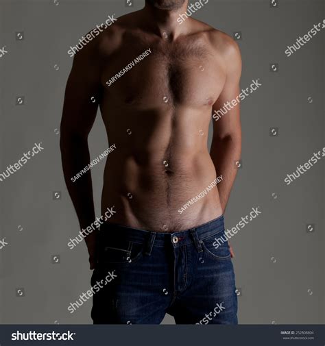 Sexy Muscular Naked Man Jeans On Foto Stok Shutterstock