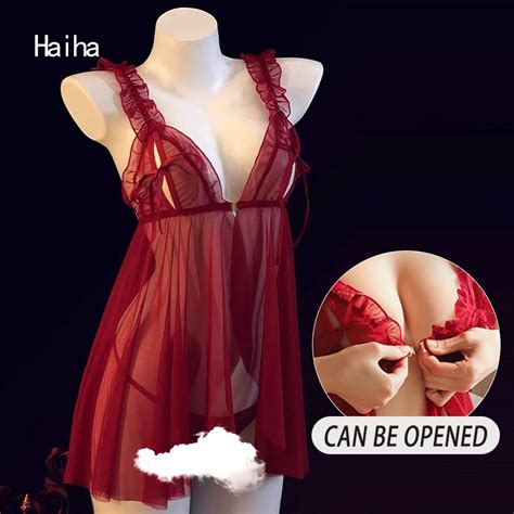 Haiha Lingerie Sexy Sleepwear For Sex Women Lace Slip Nightgown Red Sexy Lingerie Nighttime