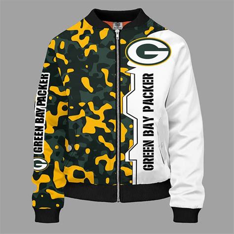 Green Bay Packers Camouflage Yellow Bomber Jacket Whateefy