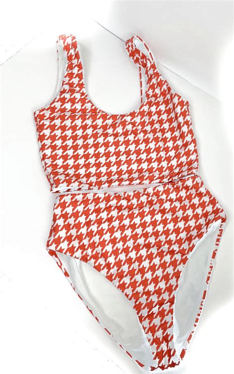 LPA The Label Sybil Bikini In Orange Houndstooth Size Gem