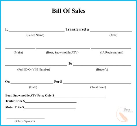 Free Texas Boat Bill Of Sale Form Cleveland Fitzsimmons