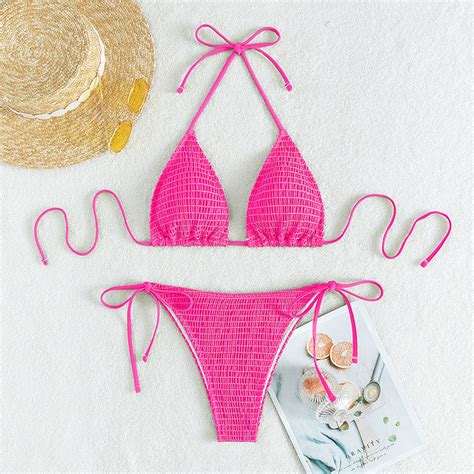 Solid Color Tied Padded Bra And Thong Two Pieces Bikini Swimsuits On Storenvy