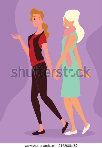 Couple Lesbian Characters Holding Hands Stock Vector Royalty Free