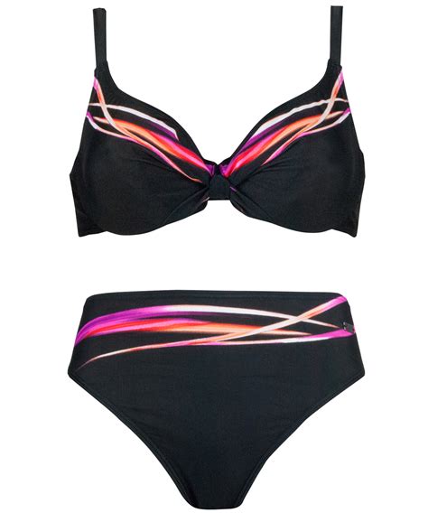 Naturana Naturana BLACK Wave Print Twist Front Wired Bikini Set