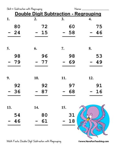 Subtracting Two Digit Numbers Worksheets