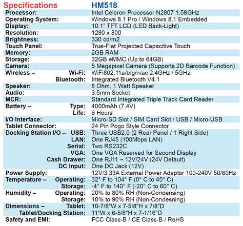 Hi Sense Hm518 Tablet Pc Showcase Red Epos