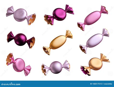 3d Render Of Sweets Confectionery Clip Art Candy With Metallic Foil