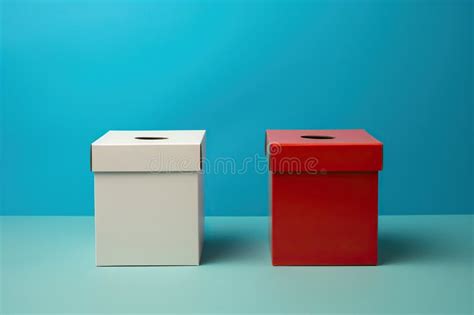 White And Red Voting Boxes Stand On A Blue Background The Concept Of