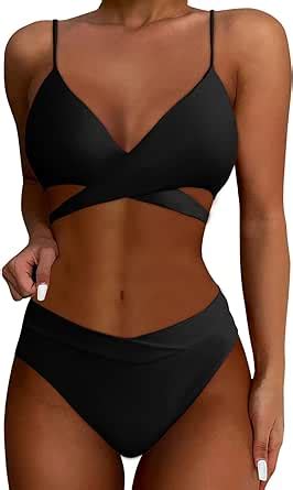 Amazon Women S Bikini Swimsuit Front Cross Lace Up Two Piece Bathing Suit Backless Sexy
