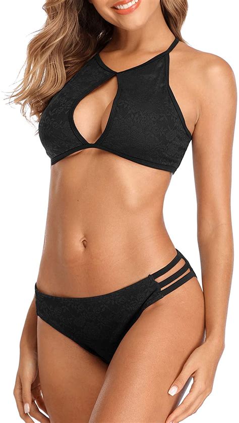 Swimwear Strappy Cut Outs Sexy Black Bikini Mesh Swimwear Bustier Hot