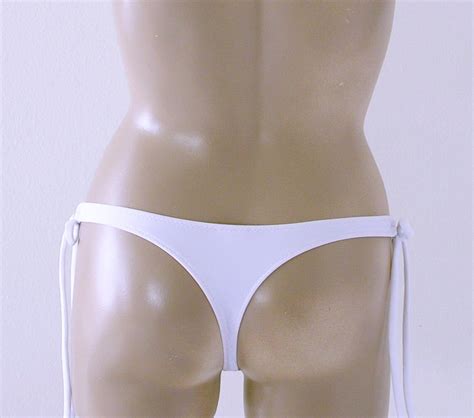 Brazilian Thong Bikini Bottom With Tie Sides In White Pink Etsy
