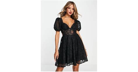 Asos Cupped Mini Dress With Lace Up Back In Black Lyst