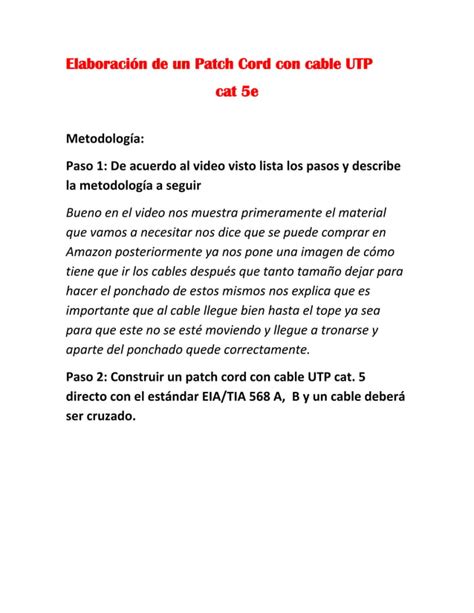 Elaboraci N De Un Patch Cord Con Cable Utp Cat E Lilibeth Diaz Pdf