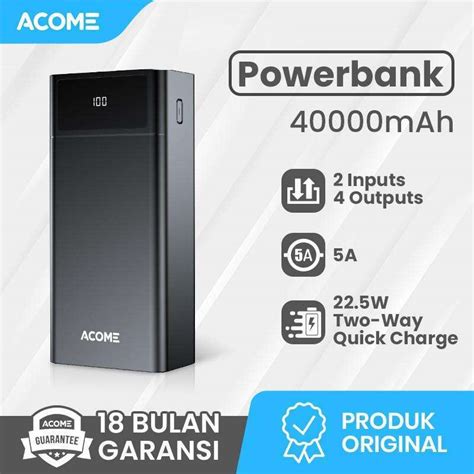 Jual ACOME PowerBank 40 000mAh 22 5W 4 Output Dual Inputs Garansi AP401