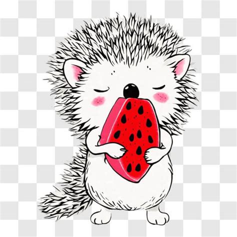 Download Cute Hedgehog Eating Watermelon - Nature Illustration PNG Online - Creative Fabrica