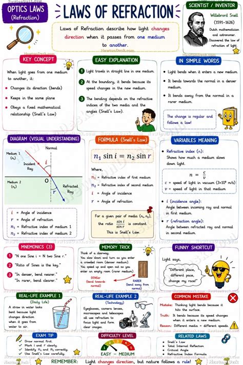 learn optics laws snells law mirror formula lens formula