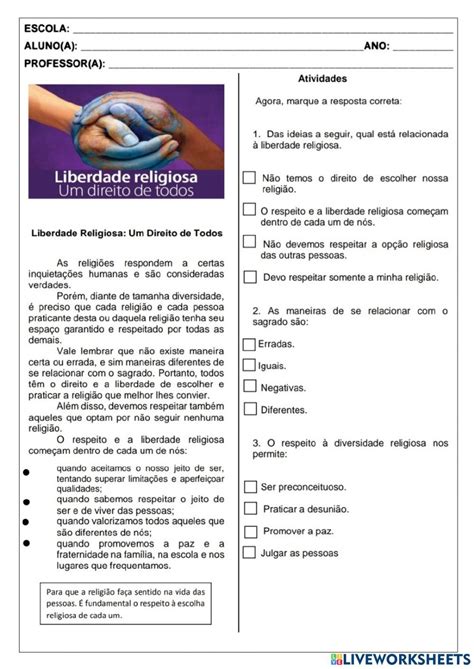 Atividade Diversidade Religiosa 3 Ano