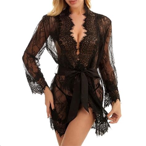 Intimates Sleepwear Lace Kimono Robe Sheer Lingerie Mesh Nightgown New Poshmark
