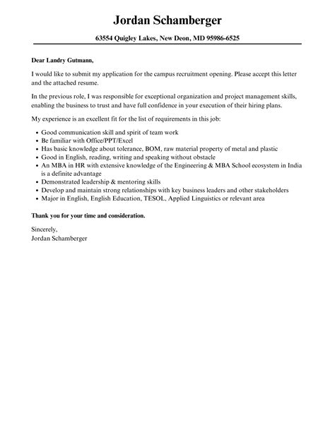 Campus Recruitment Cover Letter | Velvet Jobs