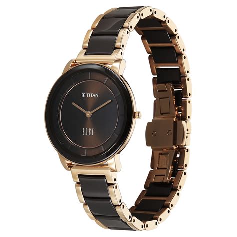 buy  titan edge melange quartz analog brown dial rose gold steel
