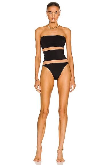 Norma Kamali Bishop Nude Insert One Piece Swimsuit In Black Nude Mesh FWRD