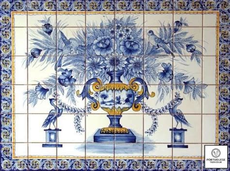 Portuguese Tile Mural Hand Painted Indoor Outdoor Tiles Blue And Yellow