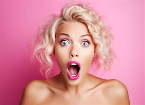 Premium AI Image Beautiful Blonde Girl Surprise Shocked