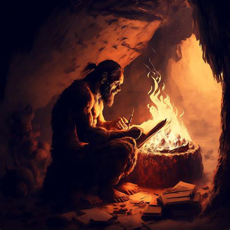 Caveman Sitting in a Cave, Digital Painting Digital Art by David Danji - Fine Art America