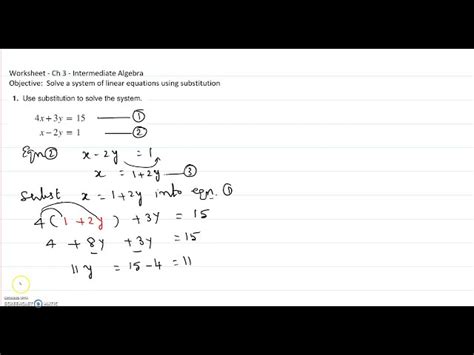 1 Solve A System Of Linear Equations Using Substitution Worksheet