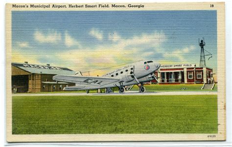 Macon Georgia Municipal Airport Plane Herbert Smart Field Linen